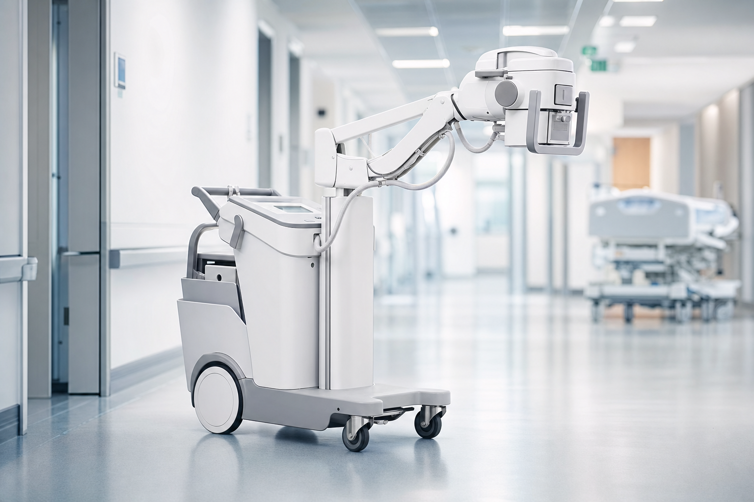 Portable X-ray system in a hospital corridor